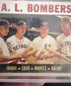 1962 Topps #331 A.L. Bombers – Mickey Mantle, Roger Maris, Al Kaline, Norm Cash