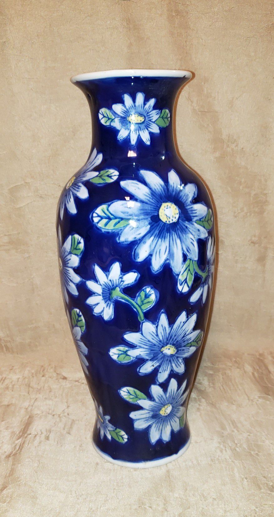 Tall Vase Blue With Blue Flowers