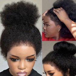 bling hair 360 Full Lace Human Hair Wigs Kinky Edges Hairline Kinky Straight Yaki 360 Transparent Lace Wigs Brazilian Hair Glueless Wig With Curly Bab