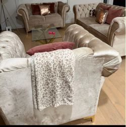 3 Piece Luxury Living Room Sofa Set + Glass Coffee Table