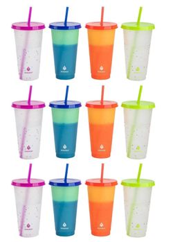 12 Pack Color Changing Reusable Tumblers With Straws