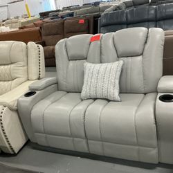 Leather Stationary Loveseat 