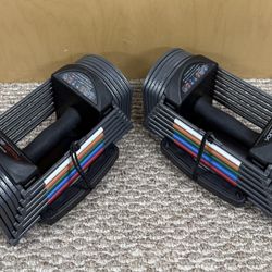 Set Of PowerBlock Adjustable Dumbbells Weights 24 Pounds Each 