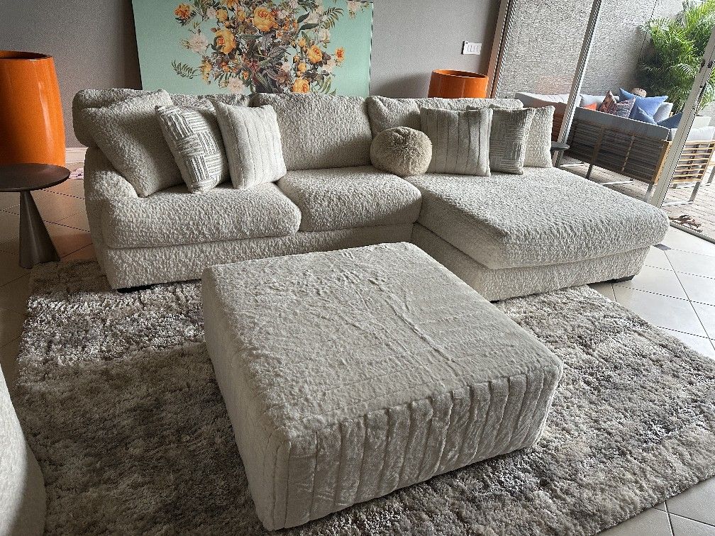 Sofa Sectional 124 Inch Ivory Faux Fur Brand New