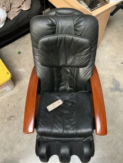 Human Touch HTT-10CRP or HT-130 black leather massage chair with cherry wood accent