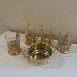 Persian  tea glasses with gold holder set