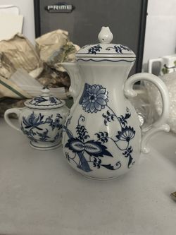 Vintage Blue Danube "Blue Onion" Mini 7-1/2” Tall Teapot/Coffee Pot and Sugar Bowl