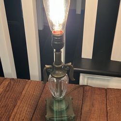Reconditioned vintage brass and glass table lamp