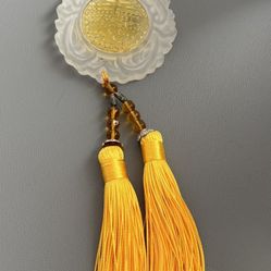 Crystal Car Pendant Hanging tassel with a white jade or jadeite-like pendant ornaments blessing