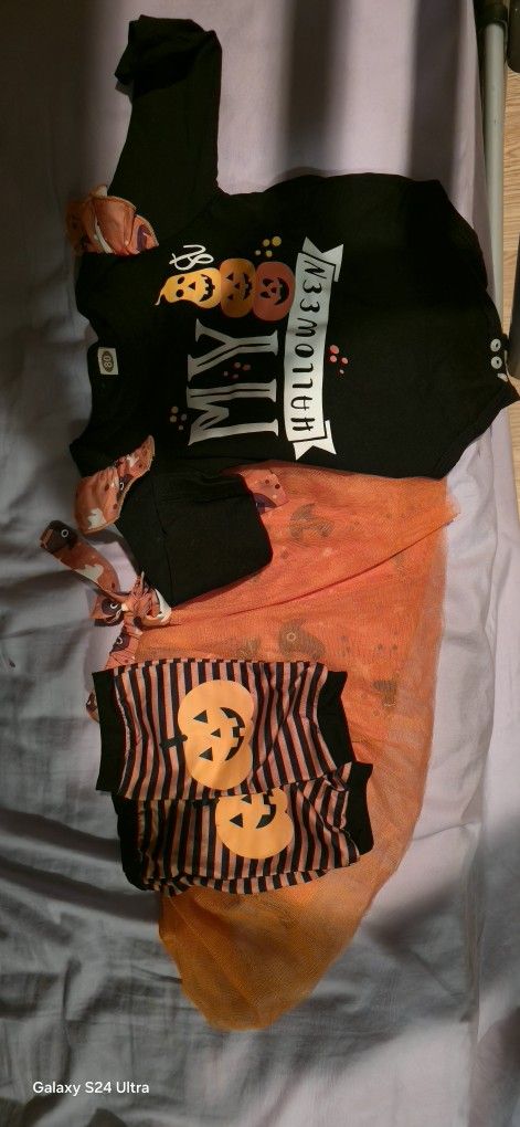 Baby Girl Halloween Costumes My 1st Halloween Outfits Romper+ Tutu Skirt+ Striated Leg Warmer