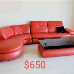 Red Contemporary Sectional Couch & Coffee Table