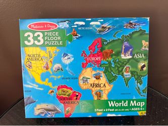 LIKE NEW MELISSA & DOUG 33 PIECE LARGE 2’x3’ WORLD MAP PUZZLE