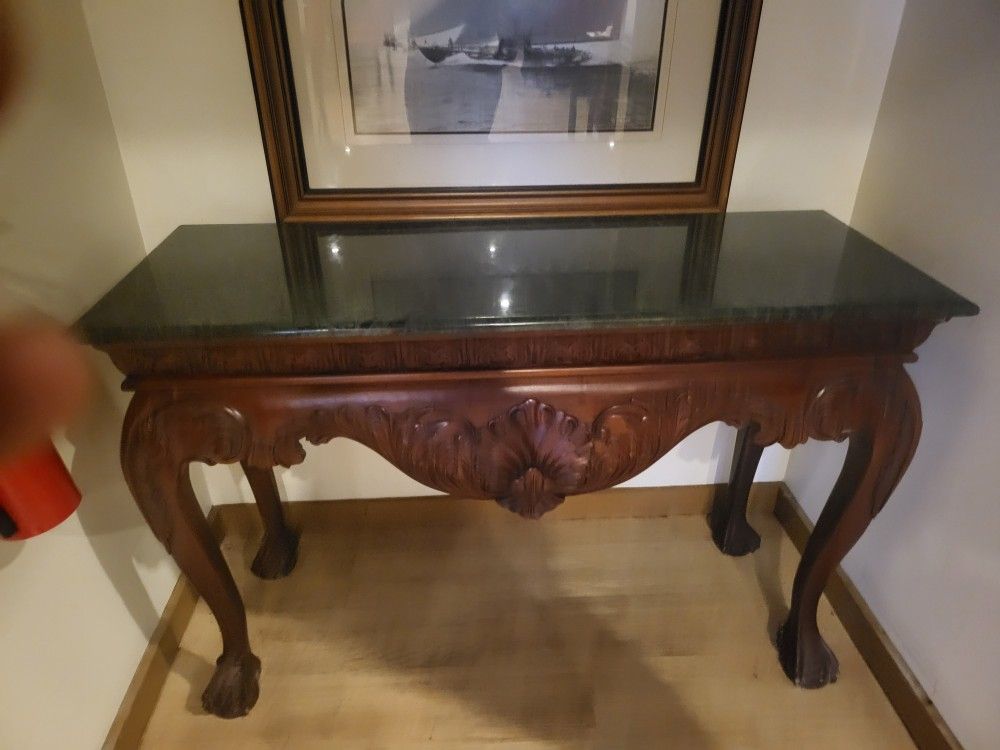 : Marble Top Ball & Claw Mahogany Console Table