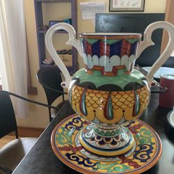 Italian Hand Made Vase And Platter