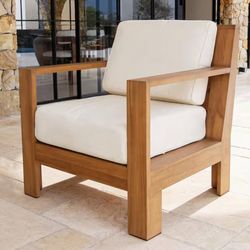 Birch Lane Outdoor Teak Lounge Chair with Sunbrella Cushions (x2)