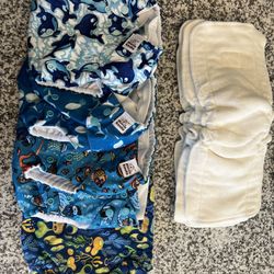 Ocean themed lot of barely used MamaKoala pocket cloth diapers and inserts