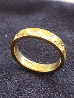 24K Yellow Gold Diamond Cut Ring ◇ Size 7.0