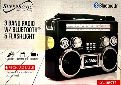 Supersonic SC-1097BT 3 Band Radio With Bluetooth, Flashlight AM/FM/SW