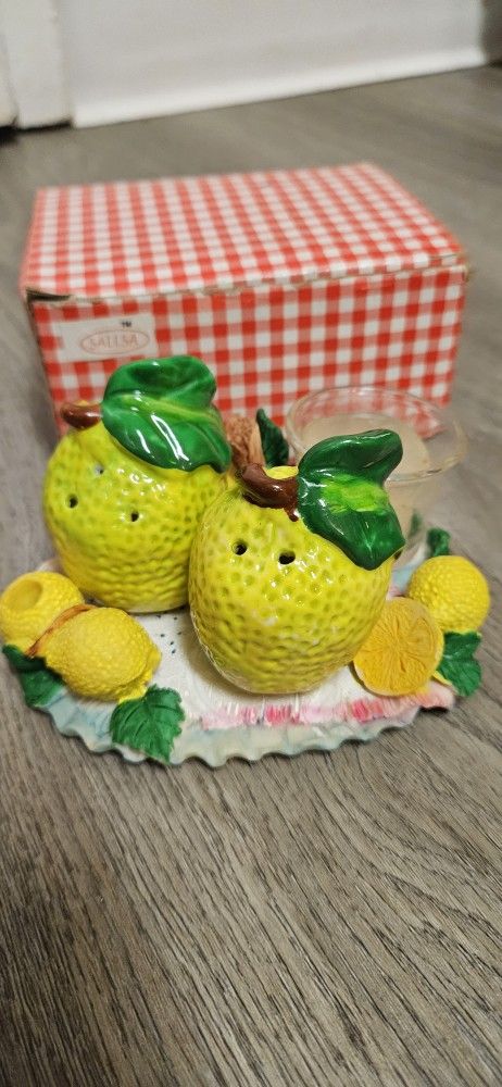 New Lemon Shaped Salt N Pepper Set With Candle