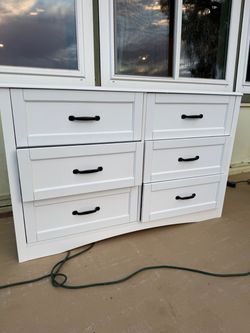 White 6-Drawer Dresser with Black Handles