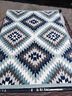 Gray,Teal,Blue and White Area Rug