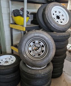 Trailer tire and rim, 4.80x12 AND also 5.30 x12 mounted 4 / 5 lug