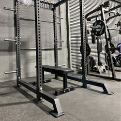 Half Rack PACKAGE - Rack + Flat Bench + Weight Plate Holder Pairs x3
