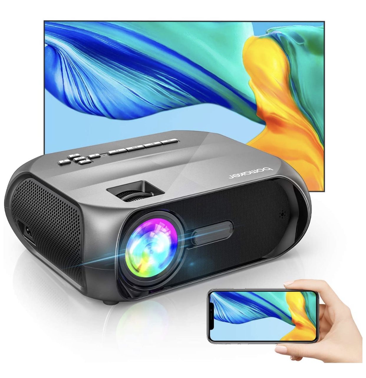 Wi-Fi Mini Outdoor Projector, Portable Projector for Outdoor Movies, Full HD 1080P Supported, Wireless Mirroring by WiFi / USB Cable, for iPhone/ Andr