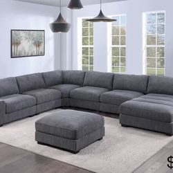 Xl modular corduroy sectional with ottoman
