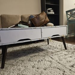 Stylish Mid-Century Modern Coffee Table - Faux Marble Top with Storage Drawers