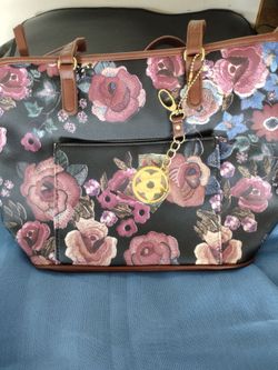 Floral Tote Bag with Gold Charm