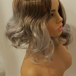 Short Gray With Brown Wavy Wig