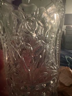 Clear Crystal Cut Glass Vase with Floral Pattern