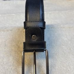 Men’s Black Genuine Leather Belt Size L Classic Silver Buckle Dress Casual 