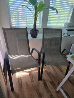 2 outdoor patio high back arm steel chairs (both for $49