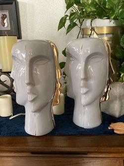Modern Abstracts Ceramic Female Face Bust Sculptures Set of 2