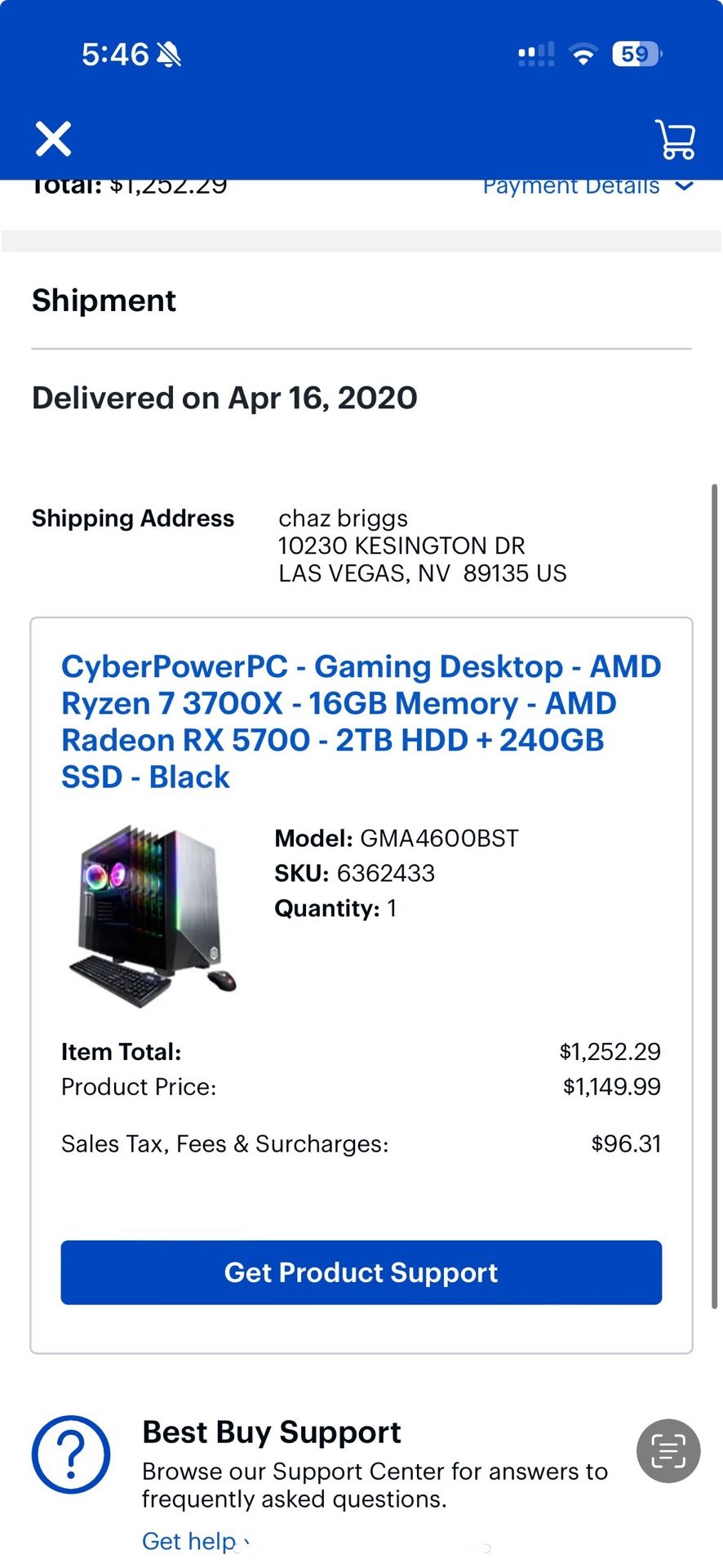 CyberPower PC Gaming Desktop.