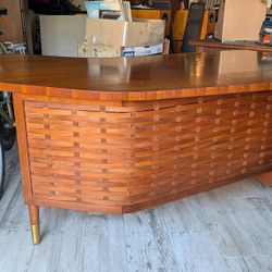 Mid-Century Desk Boomerang Table By Alma MCM Walnut 60s Wrap Around Executive 