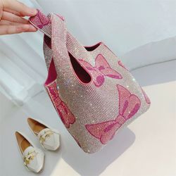 New women's bag sparkling biln pink rhinestone hand vest bag