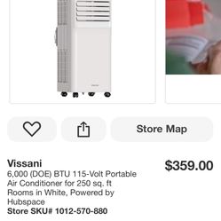 Vissani 6,000 (DOE) BTU 115-Volt Portable Air Conditioner for 250 sq. ft Rooms in White, Powered by Hubspace