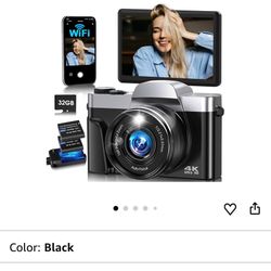 4K Digital Camera for Photography with WiFi,64MP Autofocus Vlogging Camera for YouTube,3'' 180° Flip Screen Compact Travel Camera for Teens with 32GB 