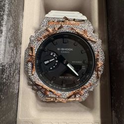 Custom Iced-Out Casio G-Shock GA-2100 (“CasiOak”) – White/Rose Gold