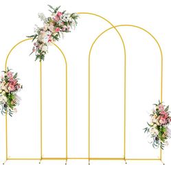 Wedding Arch Backdrop Stand 8FT, 7.2FT, 6.6FT Set of 3 Gold Metal Arch Backdrop Stand for Wedding Ceremony Baby Shower Birthday Party Garden Floral Ba