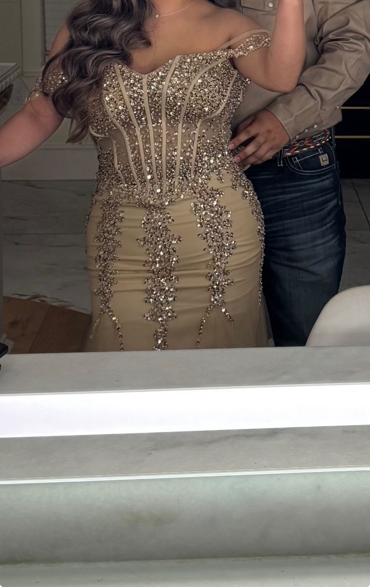 Champagne Beaded Mermaid Formal Gown – Prom / Quinceañera / Wedding