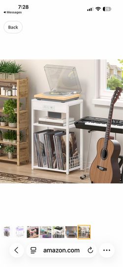 LELELINKY White Night Stand with Charging Station, Record Player Stand with USB Port and Type-C Port, 3 Tier Side Table with Vinyl Storage Shelf, End