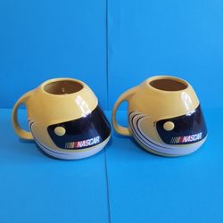 Set of 2 Nascar Yellow Racing Helmet Coffee Mug - 2003 - Sherwood - Cup.