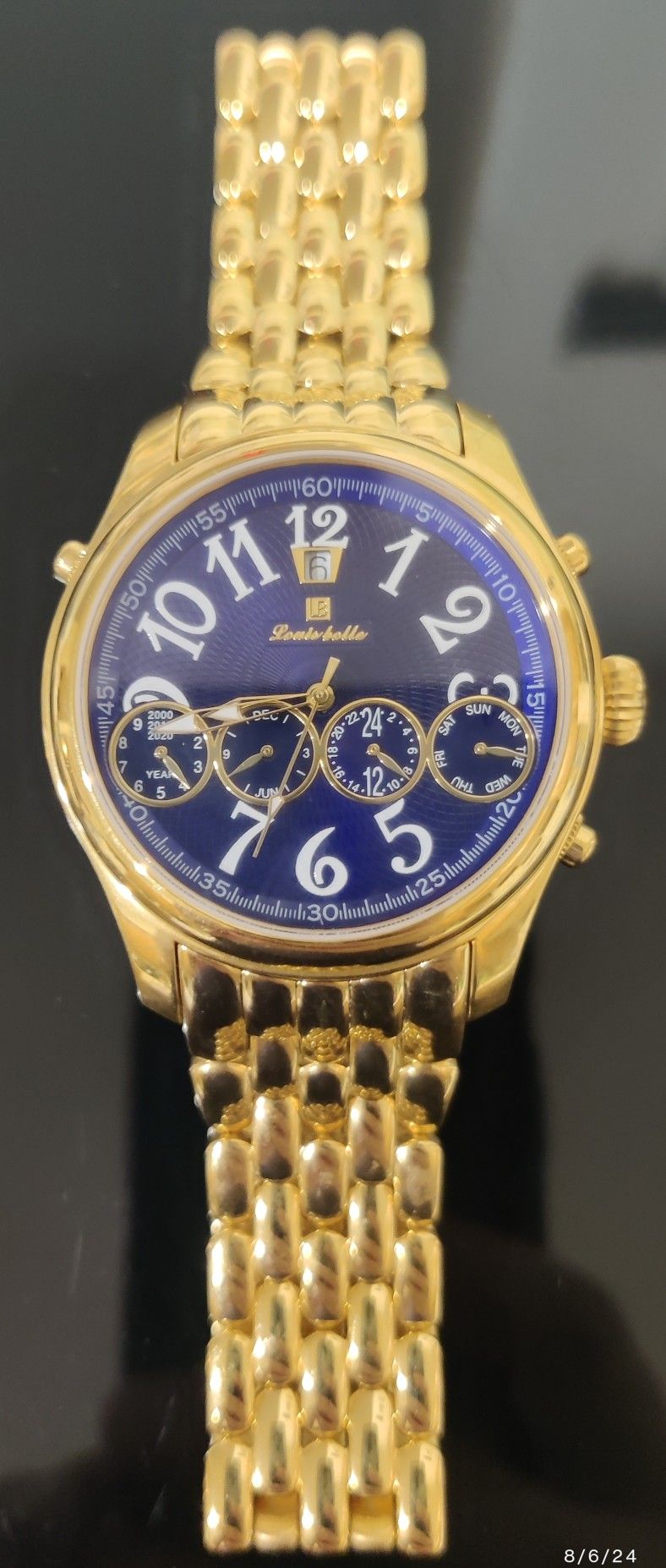 Louis Bolle Men’s Automatic Chronograph Style Blue Dial Gold Tone Weave Bracelet