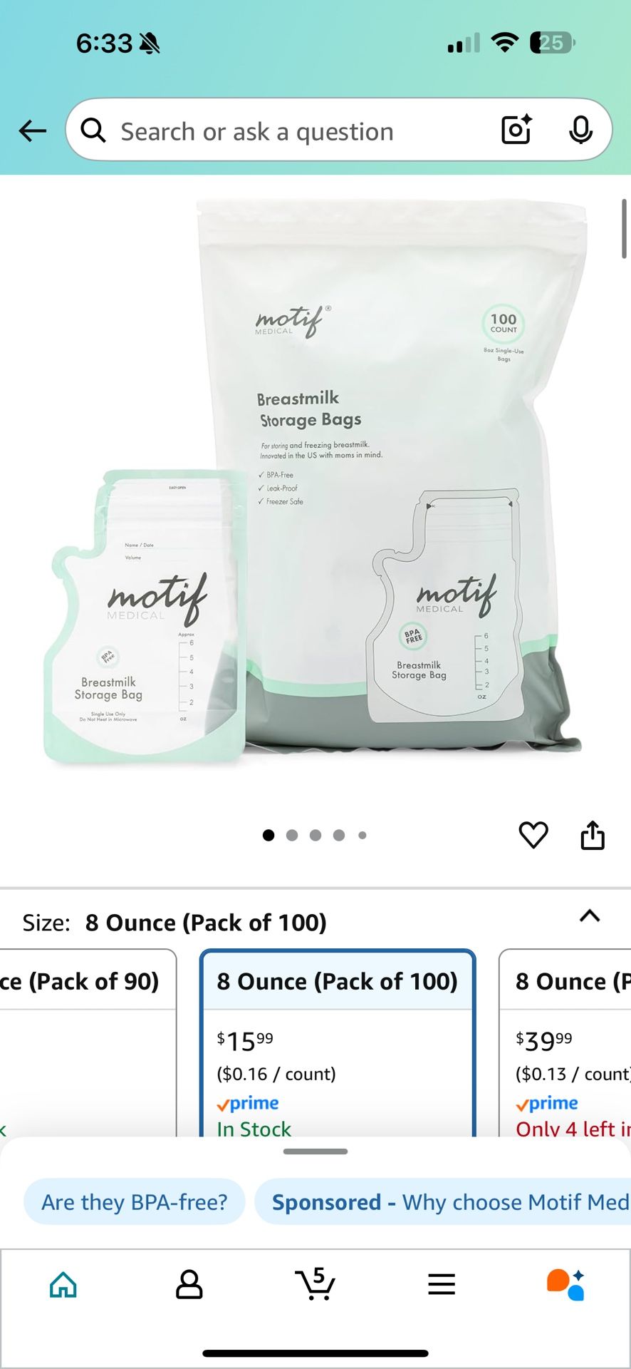 Motif Milk Storage Bags 100 X 8