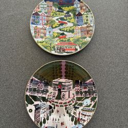 Anthropologie Christmas in the City Dessert Plates San Francisco Paris Set of 2 