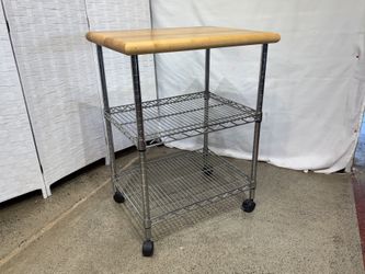 Blonde Wood & Stainless Steel Kitchen Cart